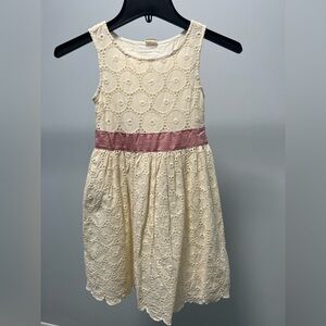 Mini Boden Cream Lace Dress with Mauve Waistband